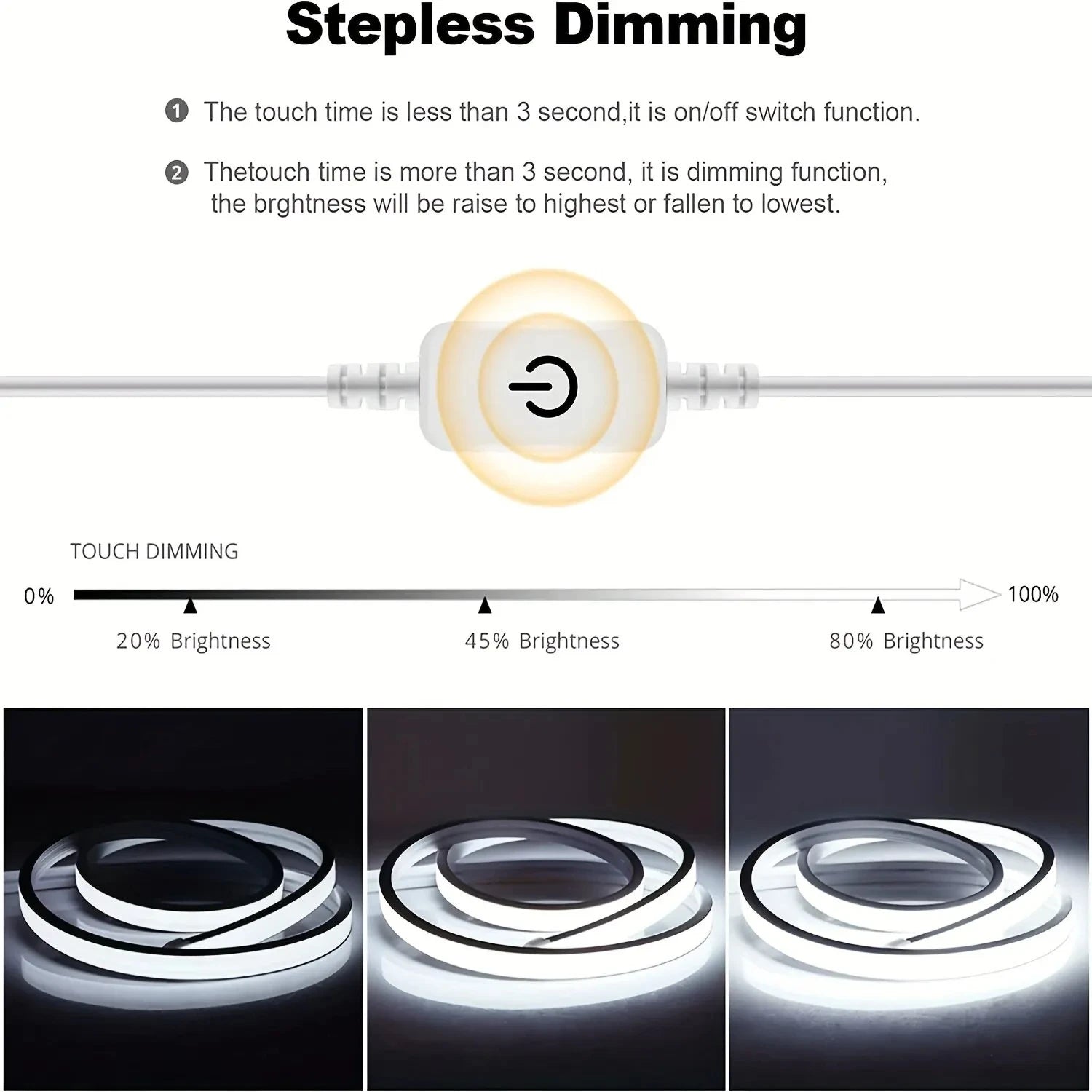 5V USB Touch Sensor LED Neon Strip Light Dimmable Flexible Silicone Tape Light Home Decor for Kitchen Living Room Bedroom Closet