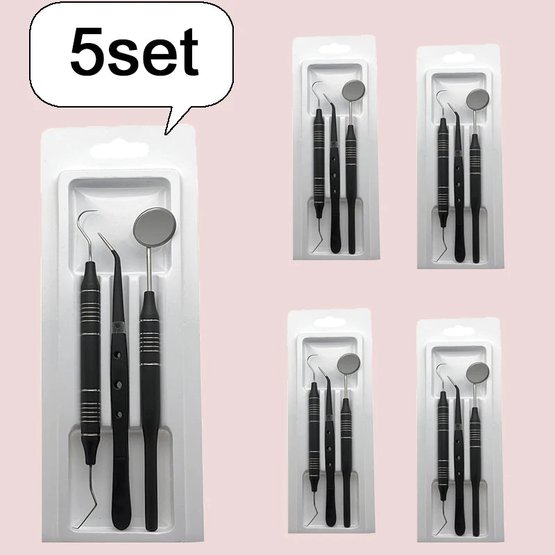 5pcs Dental Double Ended Mouth Mirror Probe Tweezers Tool Dentist Teeth Whitening Cleaning Kit