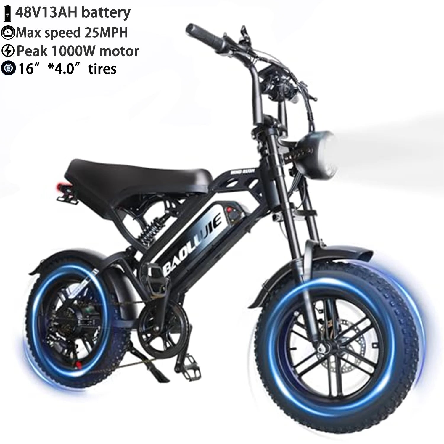 BAOLUJIE Peak 3000W/5000W Dual Motor Electric Bicycle  E-Bike for Adults，Electric Motorcycle 48V/52V Battery，Max Speed 38 MPH