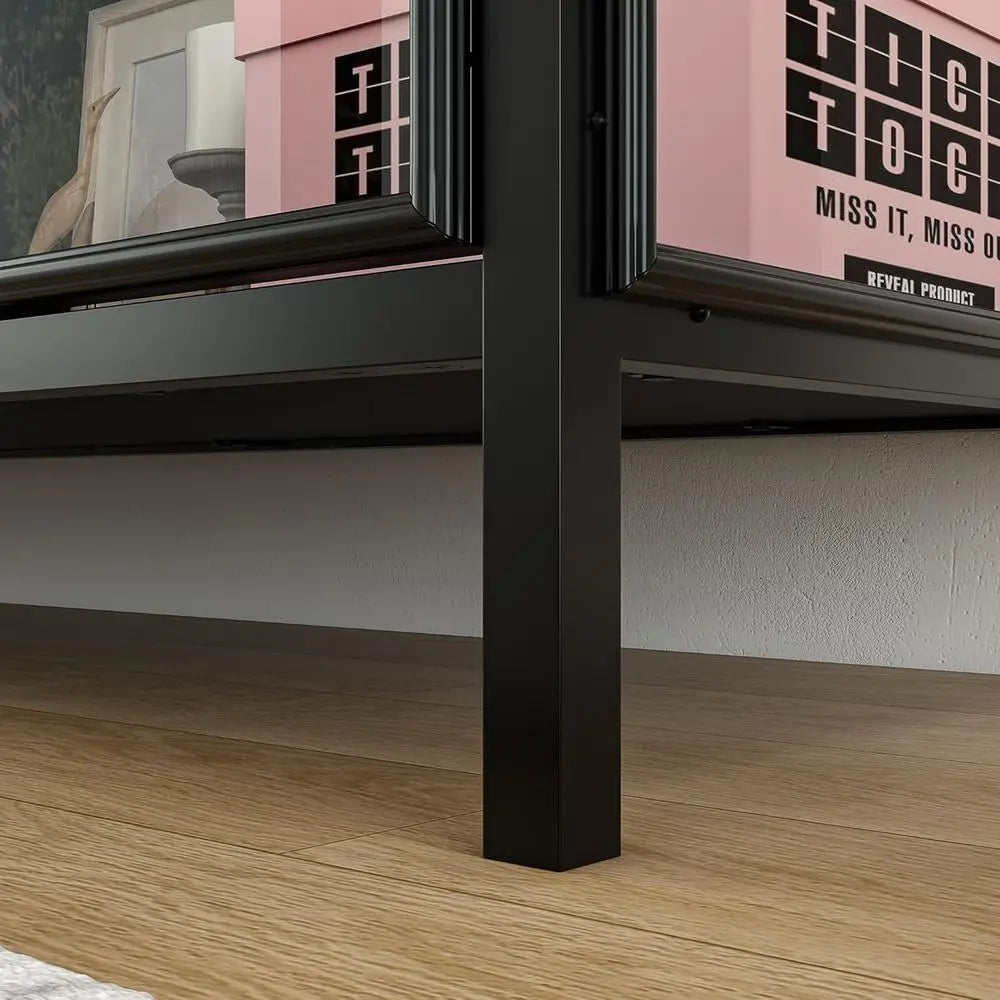 3-Color LED Illuminated Glass Shelf Storage Cabinet with 4 Compartments and Metal Legs for Living & Dining Rooms