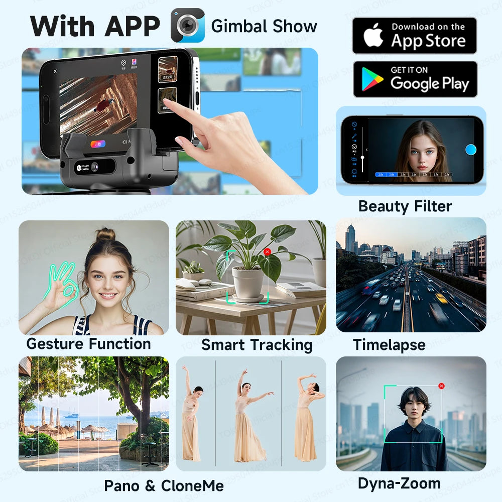 C16 Handheld Gimbal Stabilizer 360° Rotation Selfie Stick Tripod for Phone AI Tracking Quadruped for Smartphone Action Camera