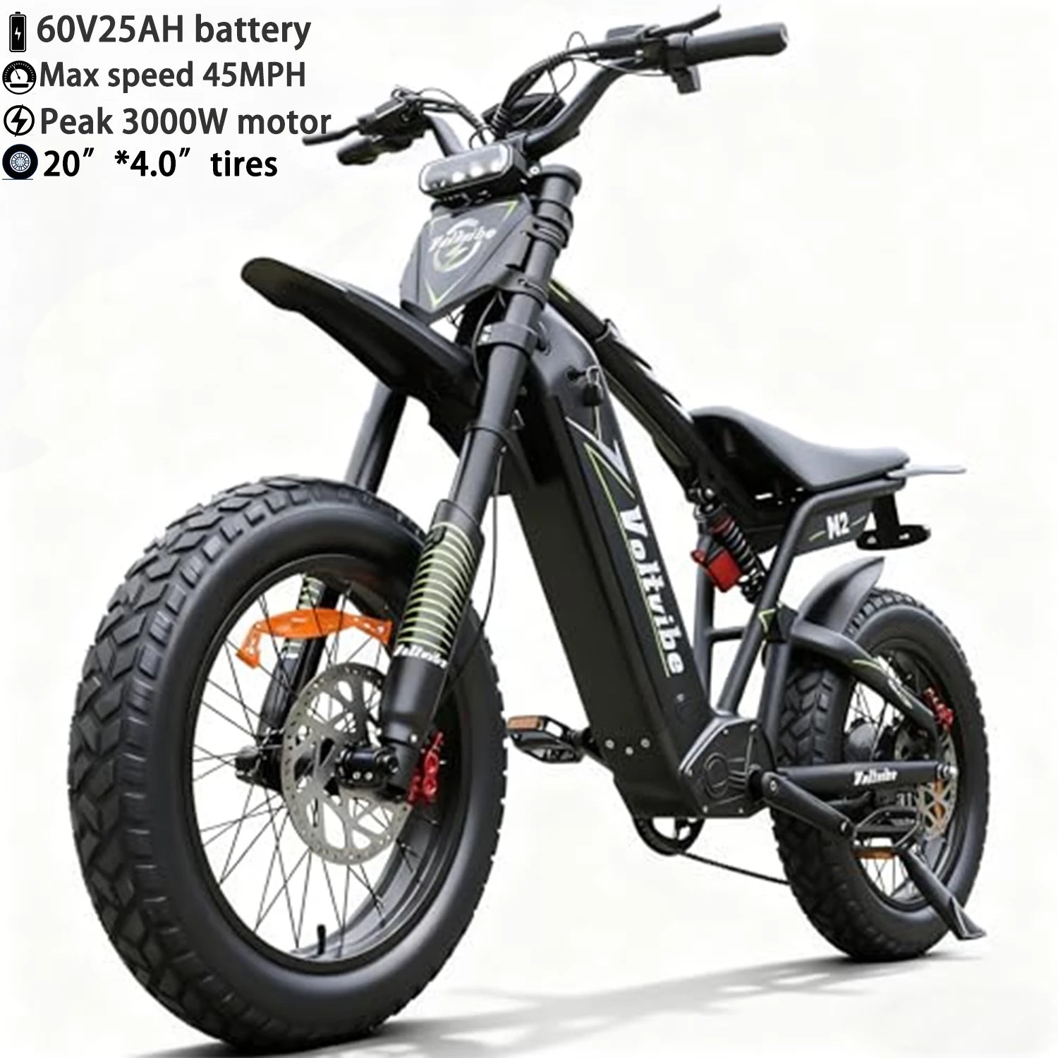 BAOLUJIE Electric Motorcycles,3000W Motor Bicycle,Max Speed 45MPH E-bike, 60V25AH Battery,20" Electric Dirt Bike ,Off Road Ebike