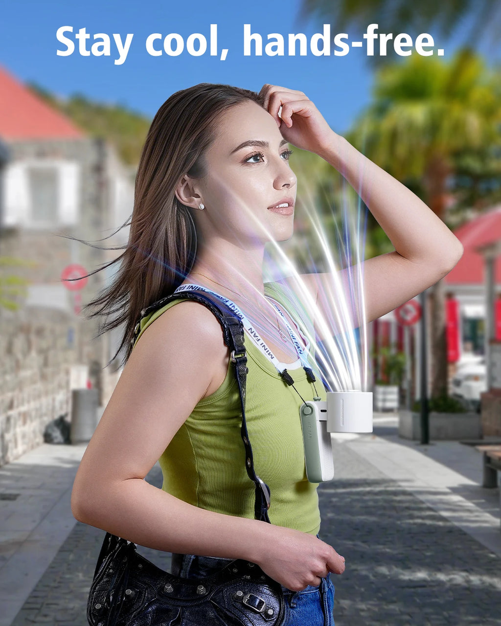 Eary Portable Handheld Mini Fan Foldable Neck Hanging 6000mAh 1-199 Speeds Wind USB Rechargeable Type-C Pocket Fan with Lanyard