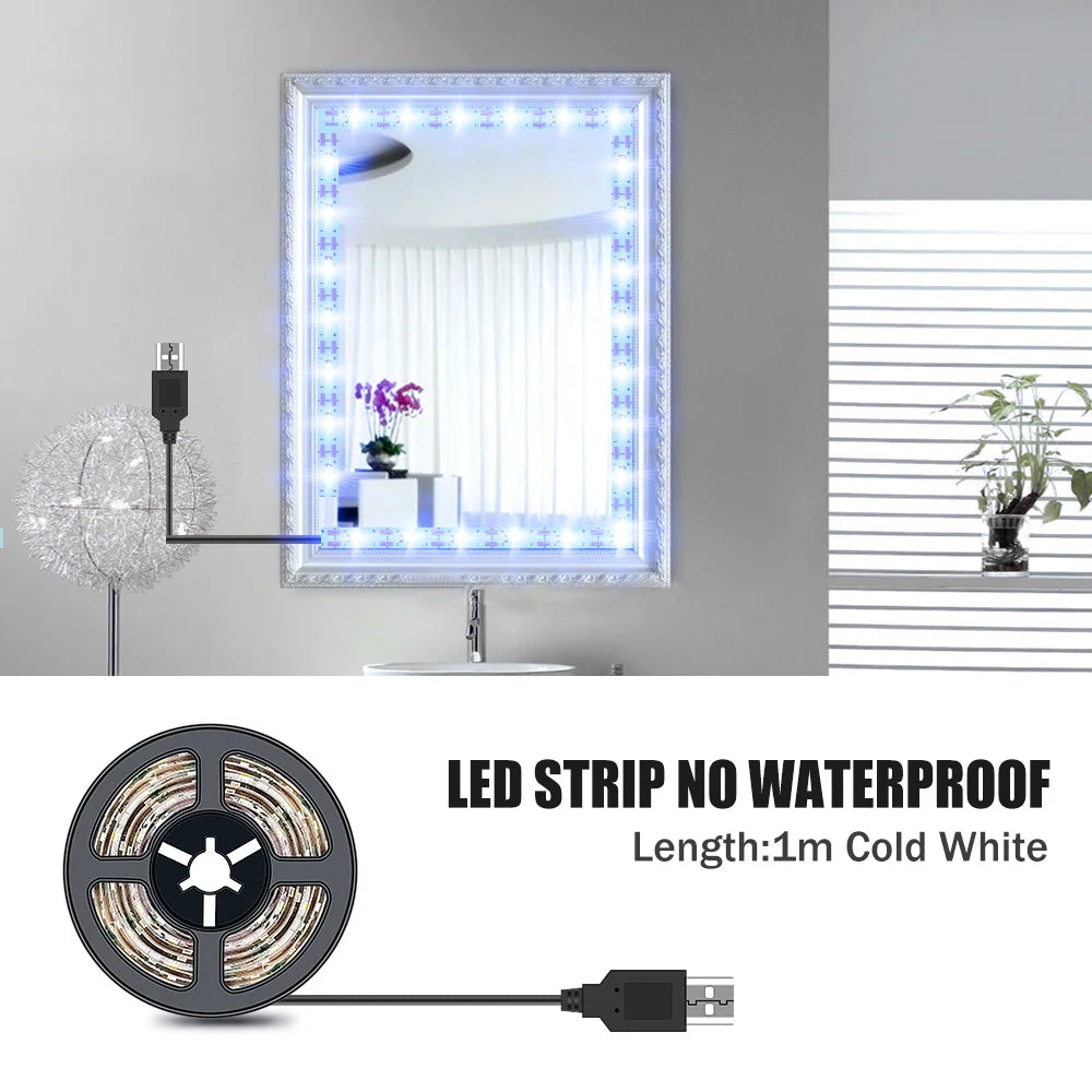 DC5V LED Makeup Mirror Light Strip USB Dressing Table Lamp LED Tape Room Decoration Bedroom Vanity Lights 0.5M 1M 2M 3M 4M 5M