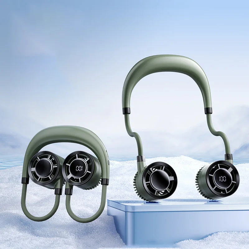 2025 Neck Hanging USB Small Fan Rechargeable Mini Portable Small Portable Light Sound High Wind Power