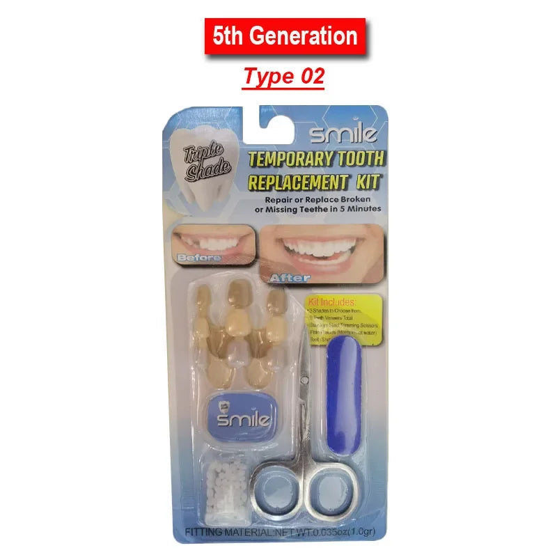 5Pcs Upper Lower Fake Tooth Veneers Temporary Denture Brace Snap False Teeth Whitening Restoration Repair Filling Materials Kits