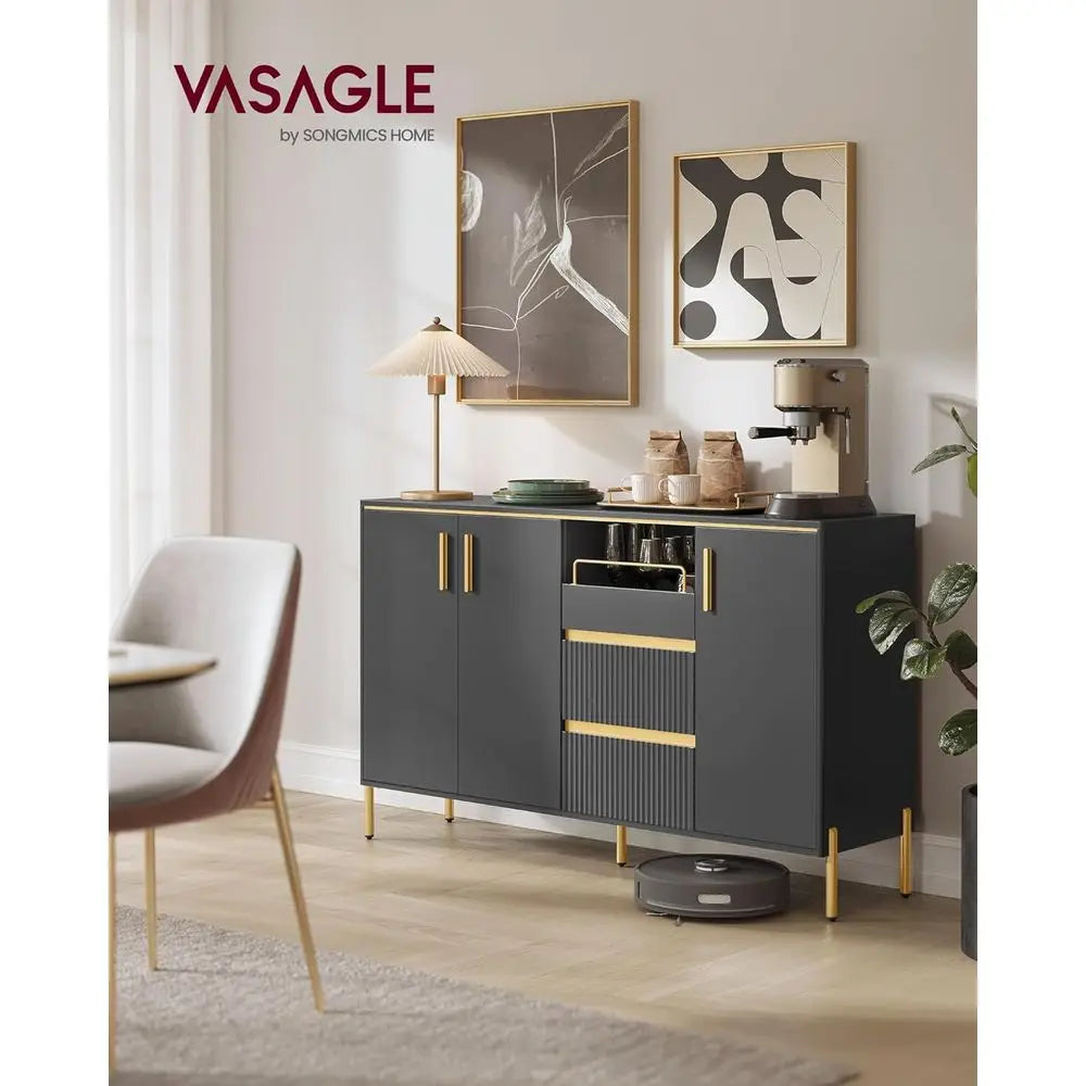 Black Modern Storage Sideboard with Adjustable Shelves for Kitchen and Living Room