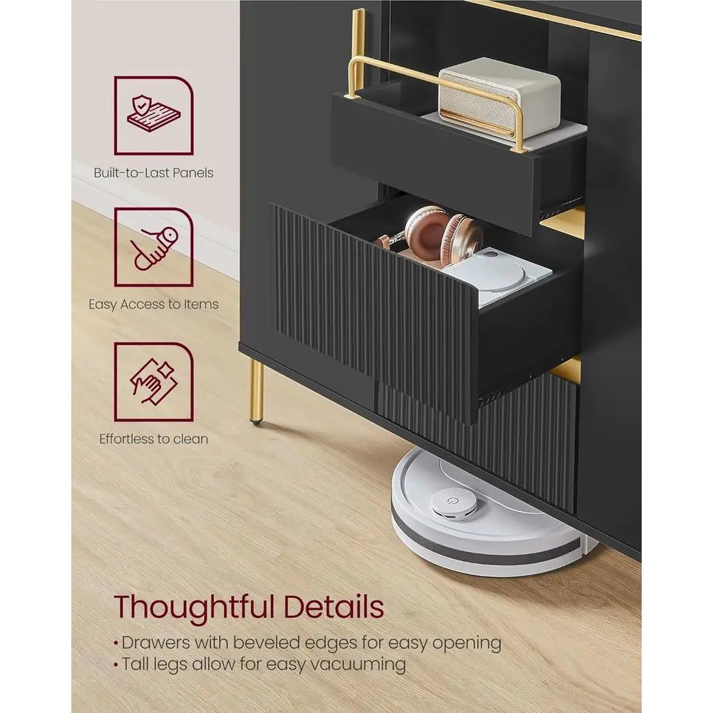 Black Modern Storage Sideboard with Adjustable Shelves for Kitchen and Living Room