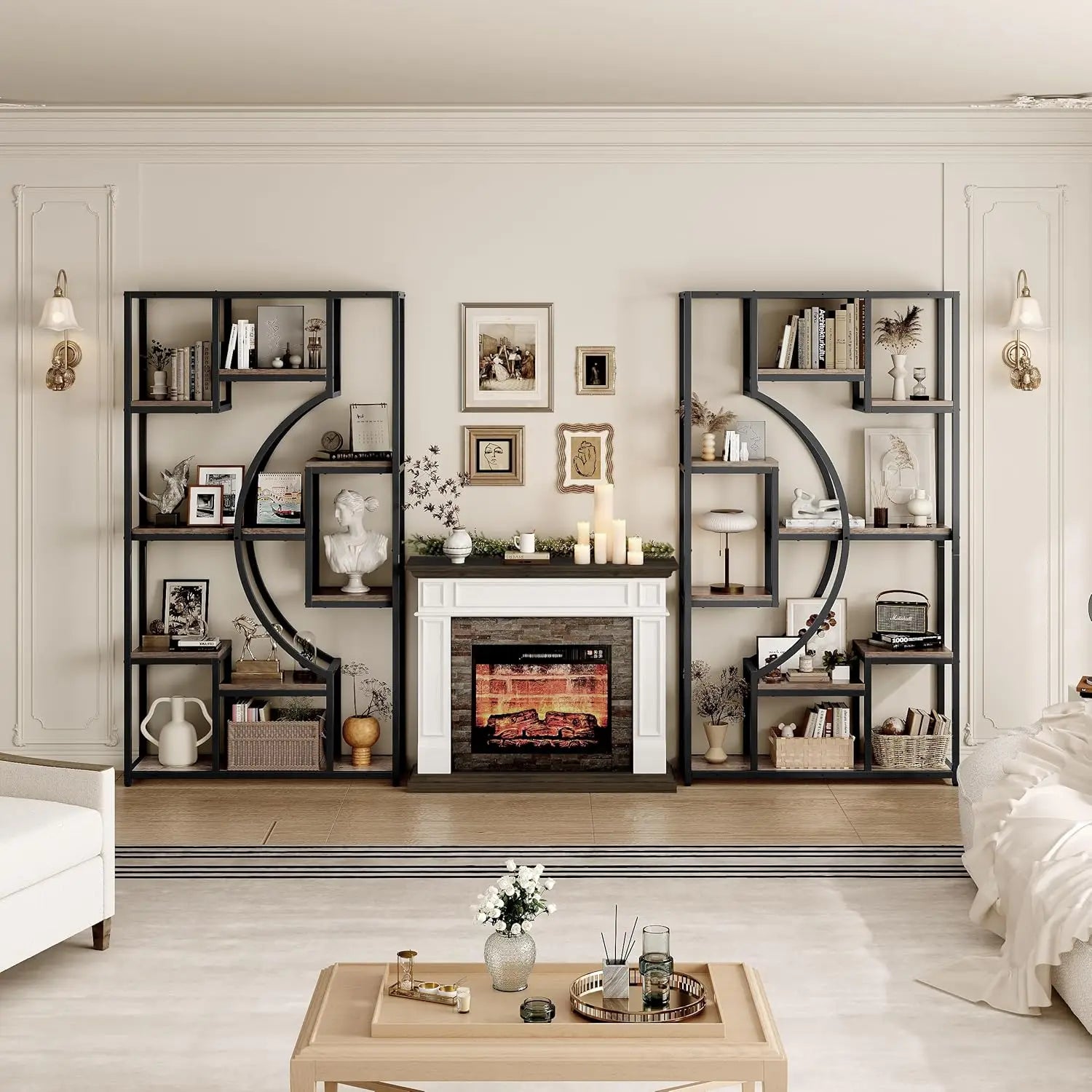 SGIAWETA-70.8' Tall Bookshelf Set of 2, 79' Wide Geometric Display Shelf with 18 Open Storage Shelves, Etagere-birthday