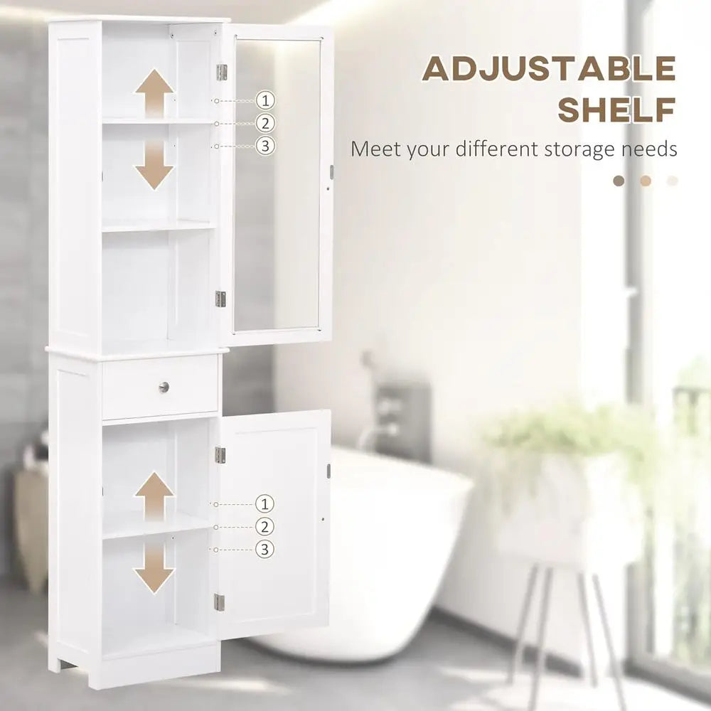 White Slim Tall Bathroom Storage Cabinet with Acrylic Door and Shelves