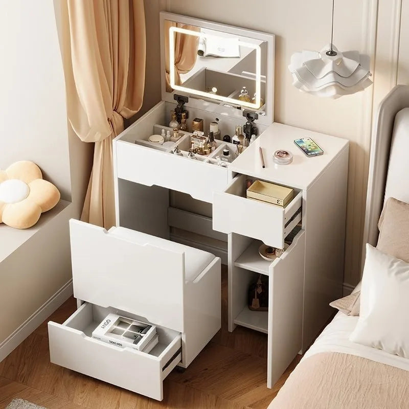 Cream style dresser with mirror hidden clamshell type, modern simple bedroom home dressing table integrated dressing table