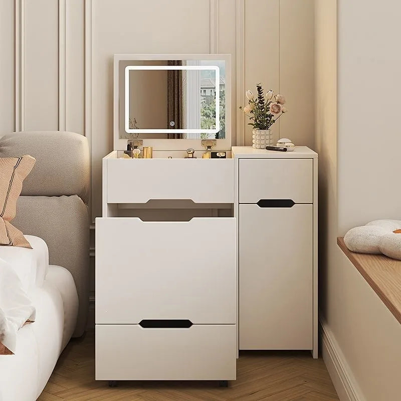 Cream style dresser with mirror hidden clamshell type, modern simple bedroom home dressing table integrated dressing table