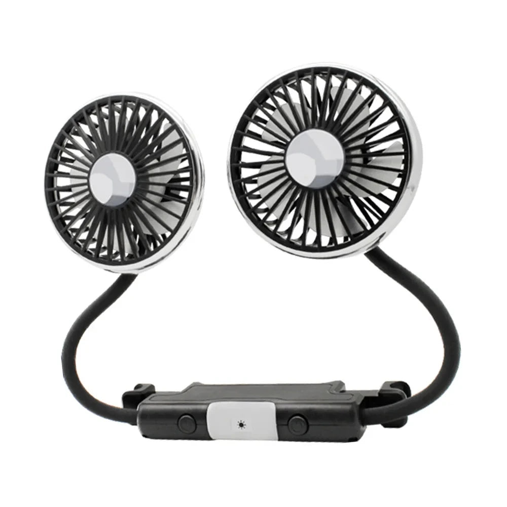 SEAMETAL Car Fan Cooling Dual Head Type-c Usb Car Fan 3 Speeds Adjustable Auto Cooler Air Fan With LED Lights Car Accessories