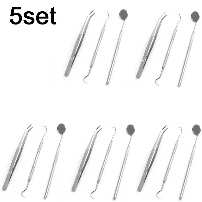 5pcs Dental Double Ended Mouth Mirror Probe Tweezers Tool Dentist Teeth Whitening Cleaning Kit