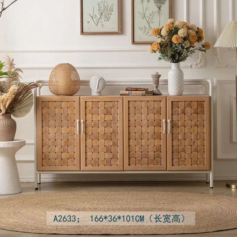 Log wind solid wood with door creative side cabinet, simple retro storage cabinet