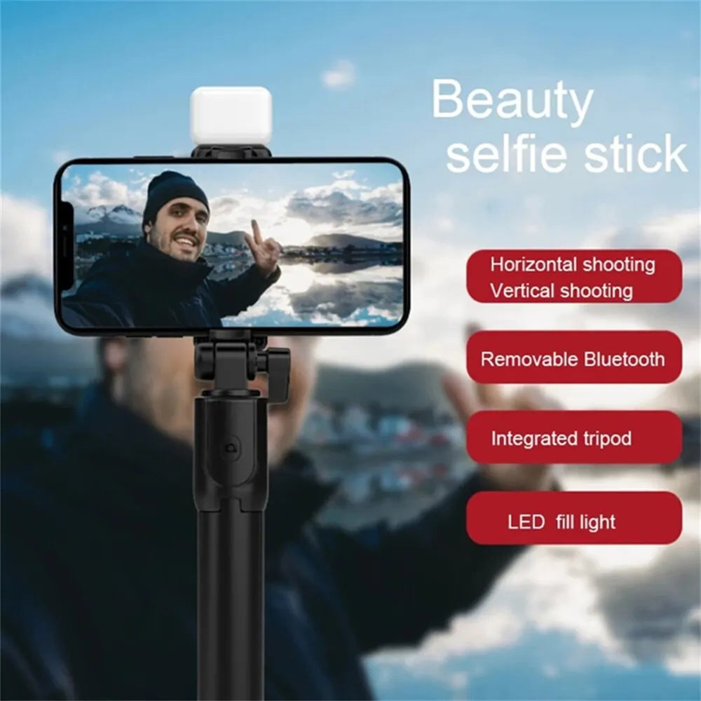 Wireless Selfie Stick Foldable Tripod Stand With Bluetooth Remote Extendable Tripod With LED Light For Cell Phone Live Streaming