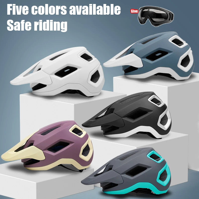 2pcs Bike Riding Helmet Glasses Suit Electric Vehicle Road Mountain Bicycle Helmet Cycling PC Lightweight Breathe Safety Helmet