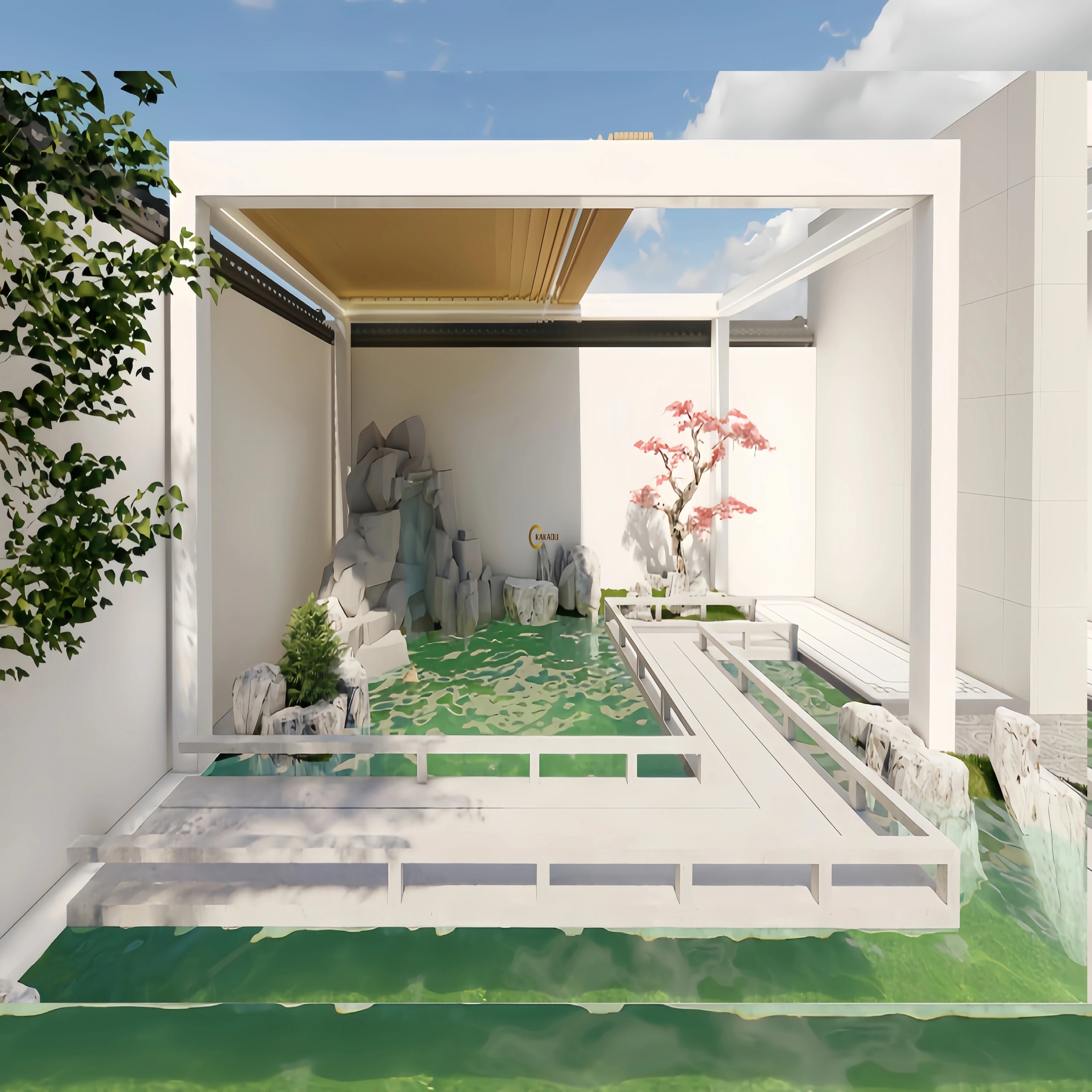 KAKADU 779 Motorised Aluminium Outdoor Bioclimatic Pergola Custom Modern Waterproof Outdoor Pergola Garden Louver Roof Pergola