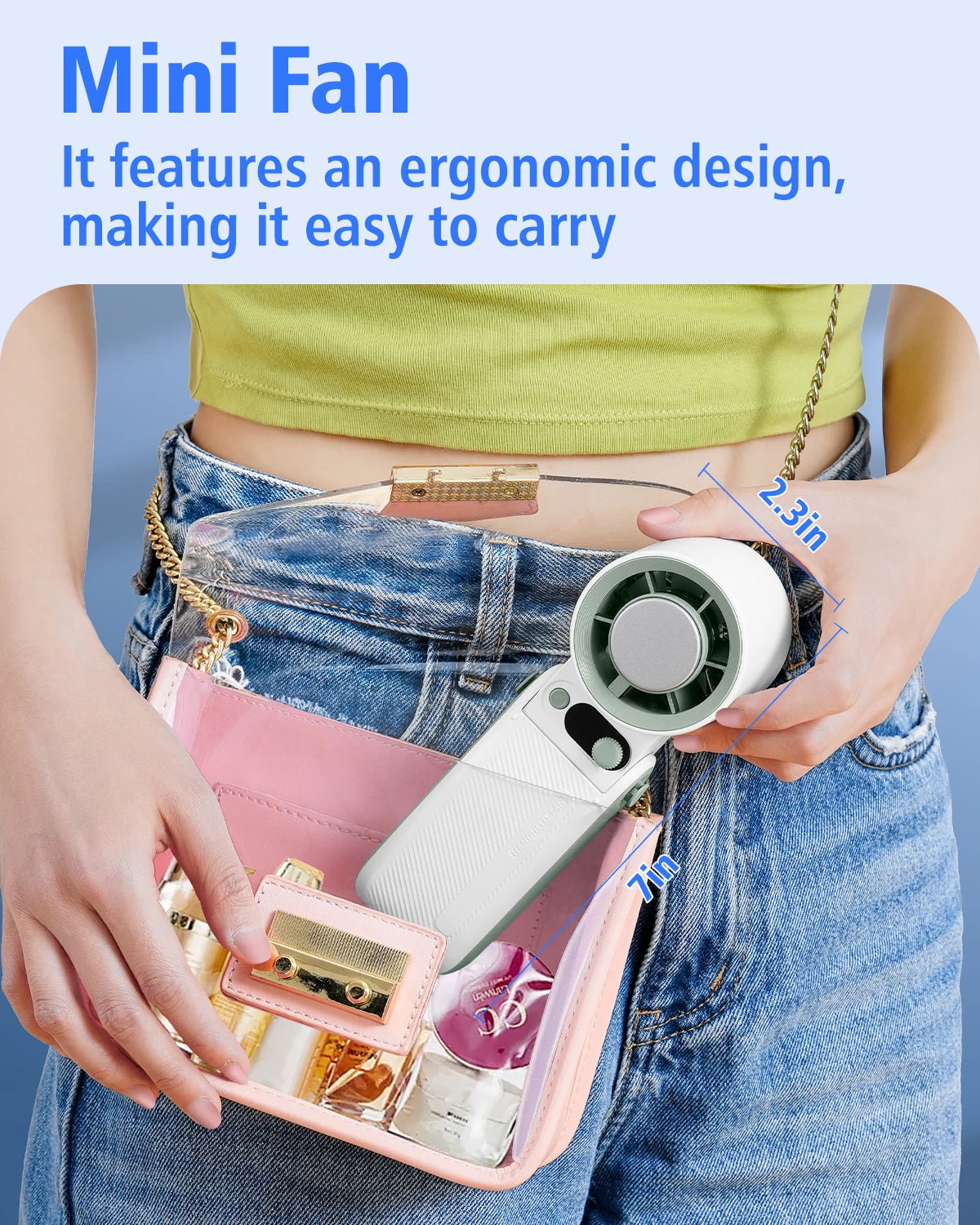 Eary Portable Handheld Mini Fan Foldable Neck Hanging 6000mAh 1-199 Speeds Wind USB Rechargeable Type-C Pocket Fan with Lanyard