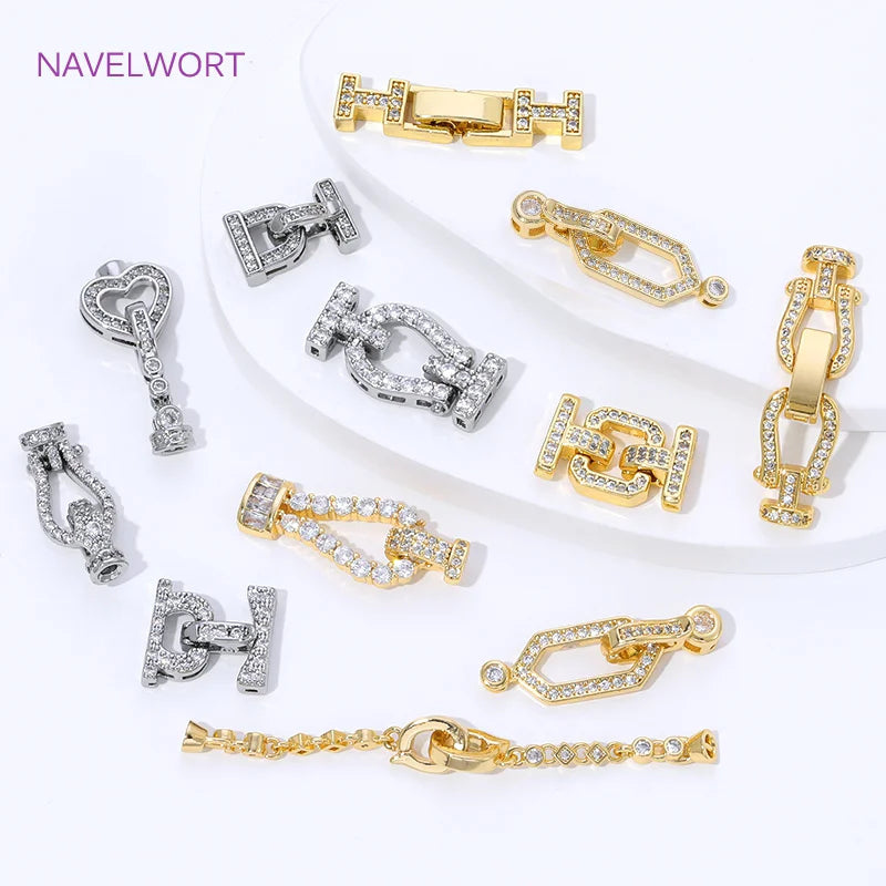 18K Gold Plated Brass Jewelry Clasps For Bracelets Making,With Zircon Connector Clasp,Locks For Jewelry,DIY Necklace Accessories