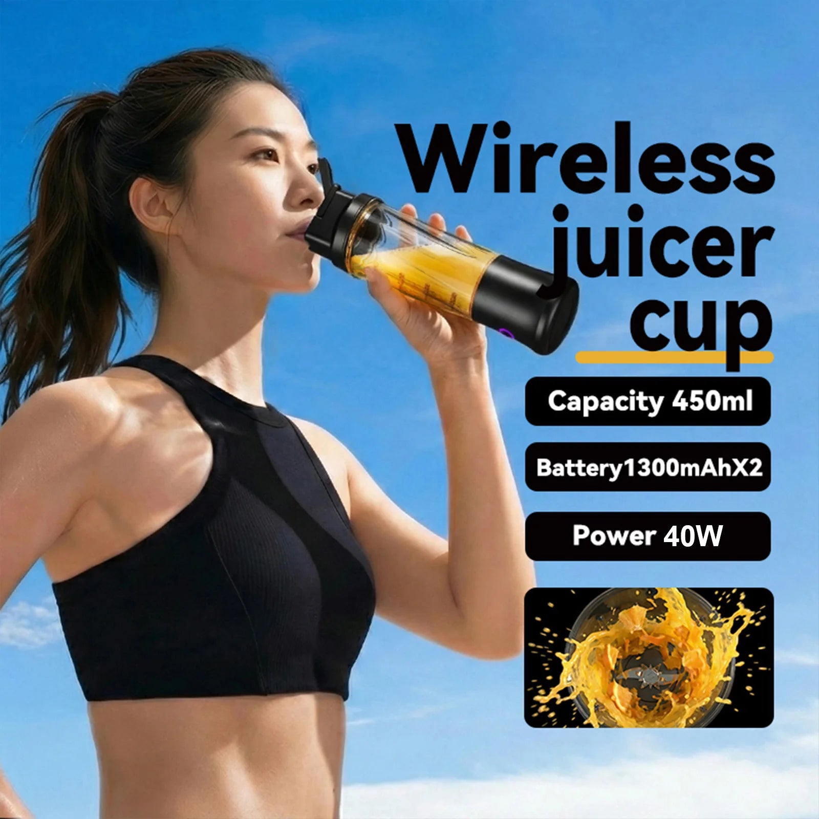 Portable Blender for Shakes and Smoothies 450ML Cordless Small Personal Juicer USB-C Rechargeable Blender Cup for Picnic Office