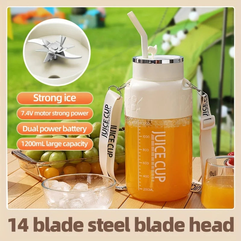 1200ml Electric Fruit Juicer 14 Blade Portable Home USB Rechargeable Sports Bottle Juicing Cup Mixer for Shakes and Smoothies