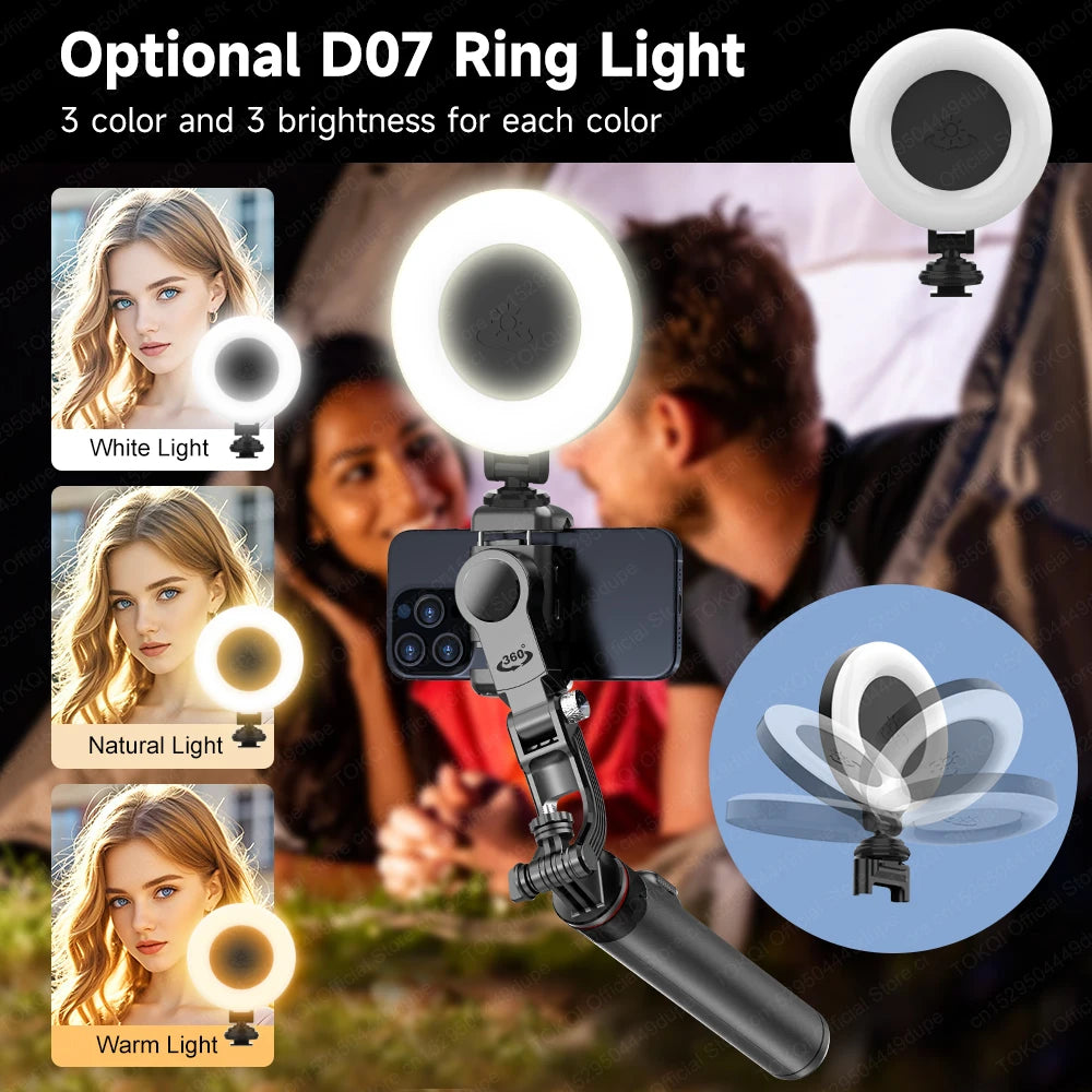Smart Tracking Deskpot Gimbal Handheld Stabilizer for Cell Phones Record Video/Vlog C22 Selfie Stick Tripod, Optional Fill Light