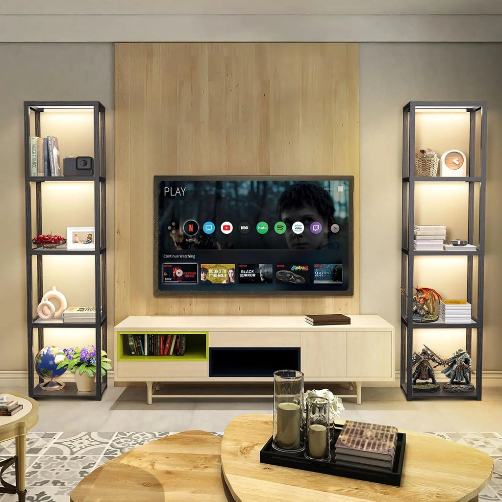 67" Glass Display Shelf , Collectibles Cabinet with Remote & App Control, 5 Tier Open Bookshelf for Living Room, Bedroom, Office