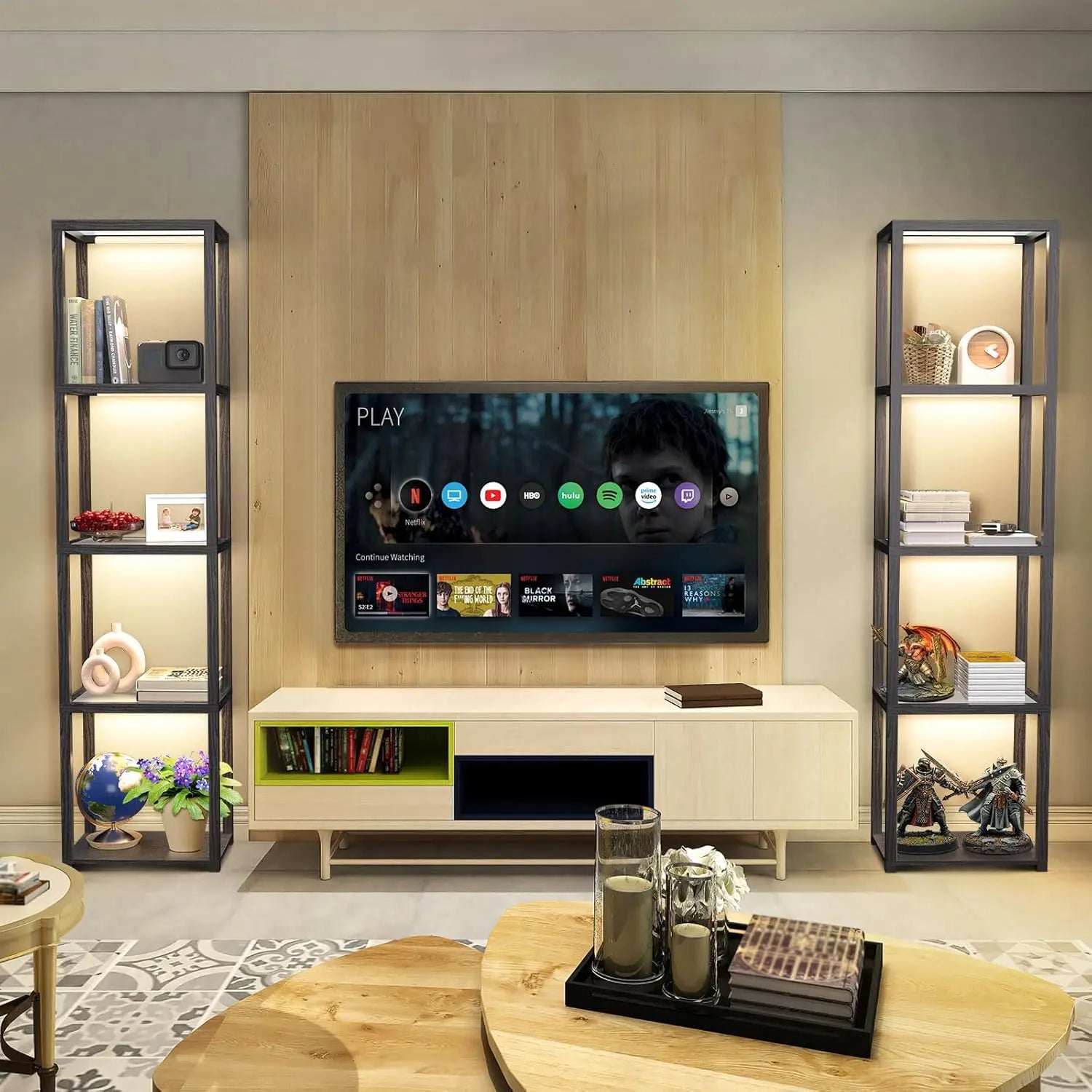 67" Glass Display Shelf , Collectibles Cabinet with Remote & App Control, 5 Tier Open Bookshelf for Living Room, Bedroom, Office