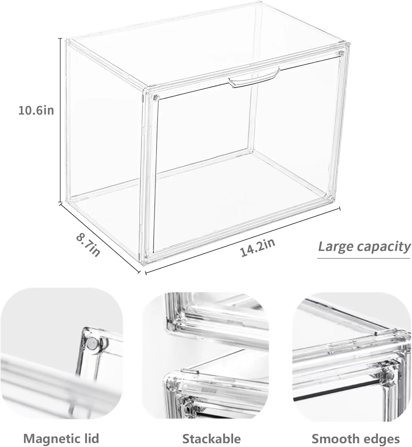 Clear Stackable Acrylic Display Case with Magnetic Lid for Collectibles and Cosmetics Storage (5 Pack, X-Large)