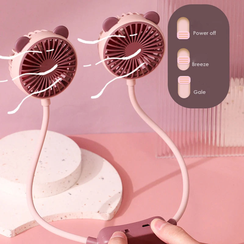 New Cartoon Cute Halter Neck Usb Charging Folding Mini Fan Outdoor Large Wind Power Electric Fan Usb Charging Accessories 2025