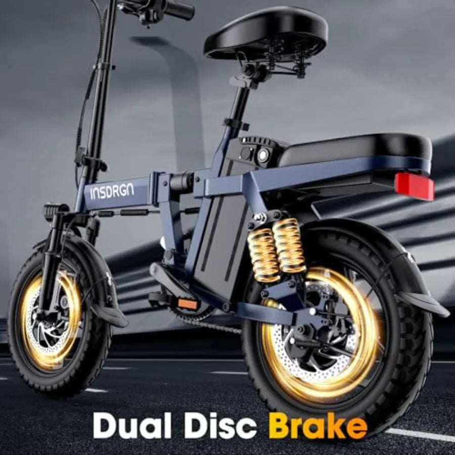 14 Folding Electric Bike for Adults with 1500W Peak Motor 20MPH Max Speed 48V 16Ah Removable Battery 35/62 Miles Max Range UL 2