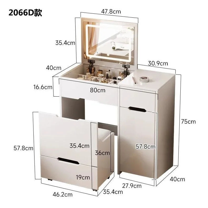Cream style dresser with mirror hidden clamshell type, modern simple bedroom home dressing table integrated dressing table