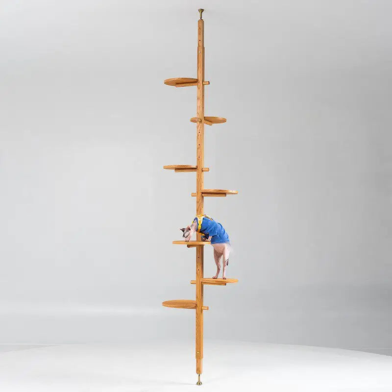 Square tray rotatable shelf Mid-style telescopic floor-to-ceiling bookshelf multi-functional solid wood