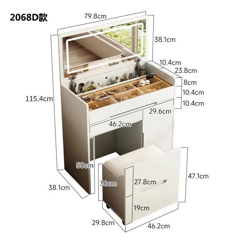 Cream style dresser with mirror hidden clamshell type, modern simple bedroom home dressing table integrated dressing table