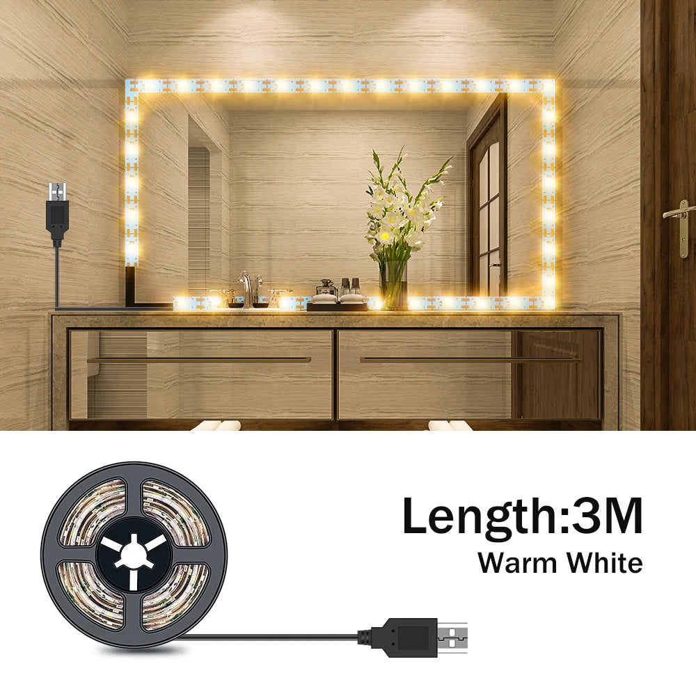 DC5V LED Makeup Mirror Light Strip USB Dressing Table Lamp LED Tape Room Decoration Bedroom Vanity Lights 0.5M 1M 2M 3M 4M 5M