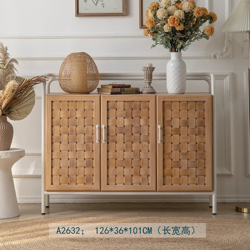 Log wind solid wood with door creative side cabinet, simple retro storage cabinet