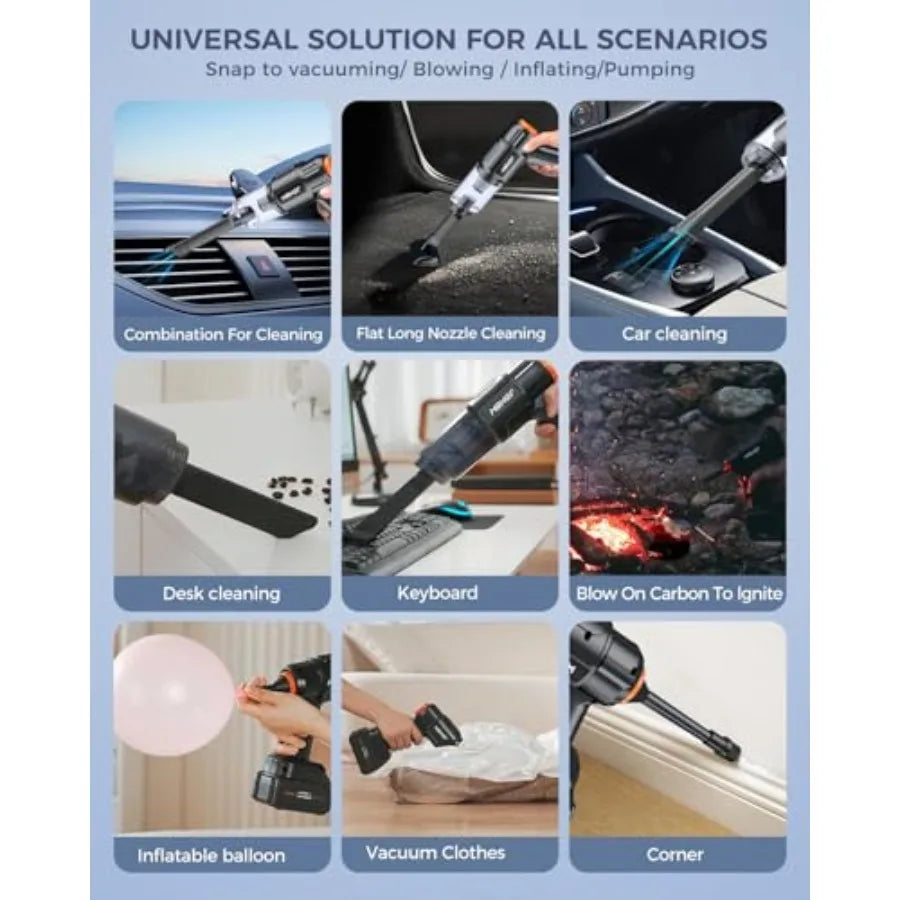 Car Vacuum Portable Cordless 35000PA High Power Suction and Blower Wireless Handheld Vacuum Cleaner for Car Home Office Pet Bla