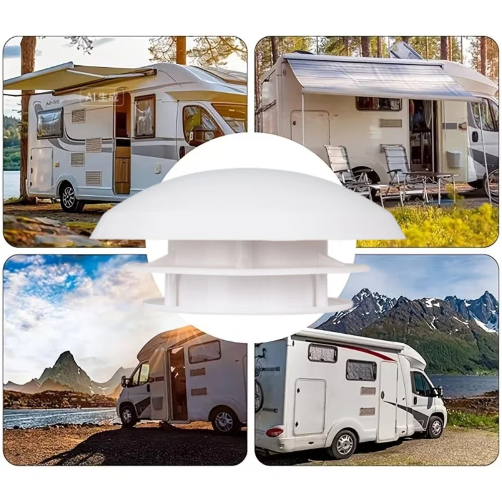 A Round Mushroom Shaped Vent For Rvs Durable Made Of White Plastic Suitable For Recreational Vehicles And Campers