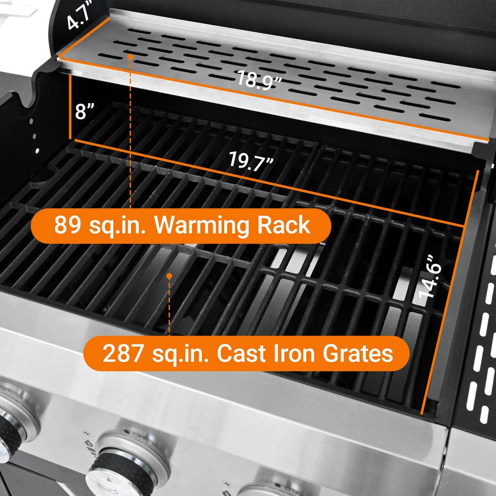 Propane Grill 3 Burner Barbecue Grill Stainless Steel Gas Grill With