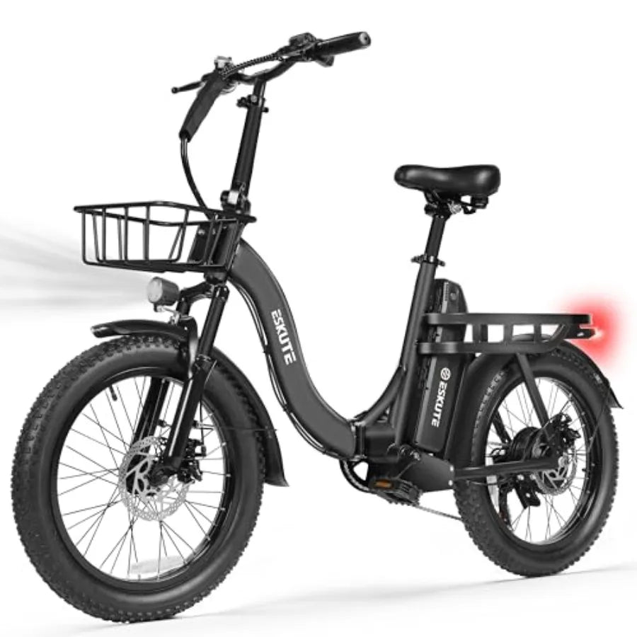 Electric Bike for Adults 1200W Peak Motor Folding 20x3 Fat Tire E-Bike 48V 10.4Ah Battery Step-Through Cargo Fold Ebike NFC Unl