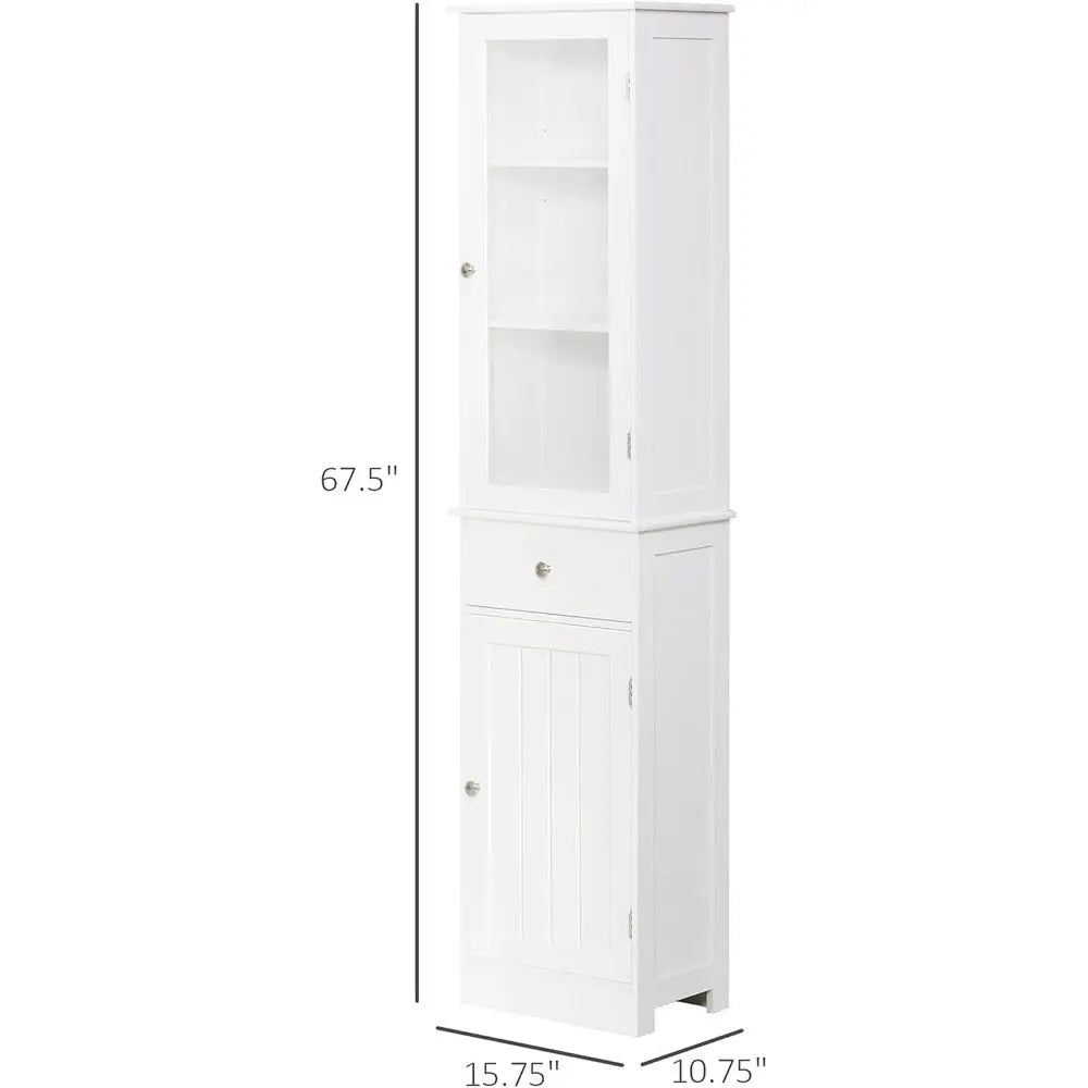 White Slim Tall Bathroom Storage Cabinet with Acrylic Door and Shelves