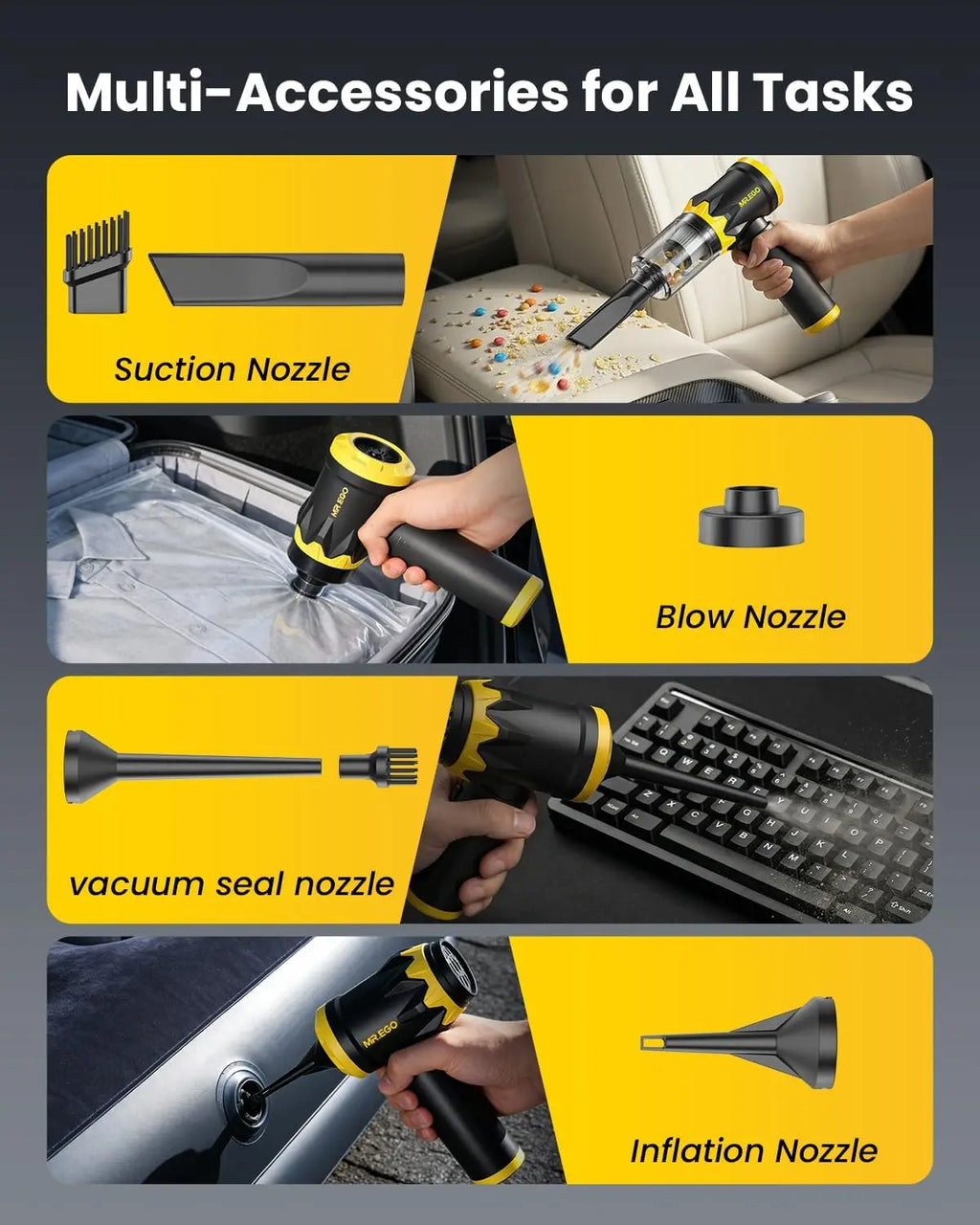 Portable Cordless Handheld Vacuum Cleaner, 18500Pa Suction, 4-in-1 Multi-Function for Car Home Desk Cleaning