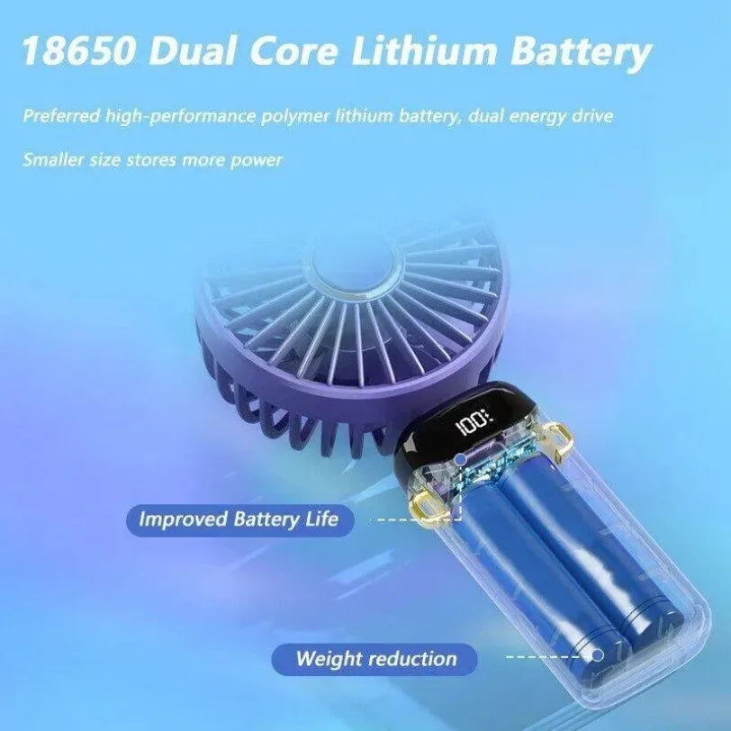Mini Fan 5000mAh Handheld Foldable Portable Desk Outdoor Neck Hanging 5 Speed USB Rechargeable Fan Phone Stand Display Screen