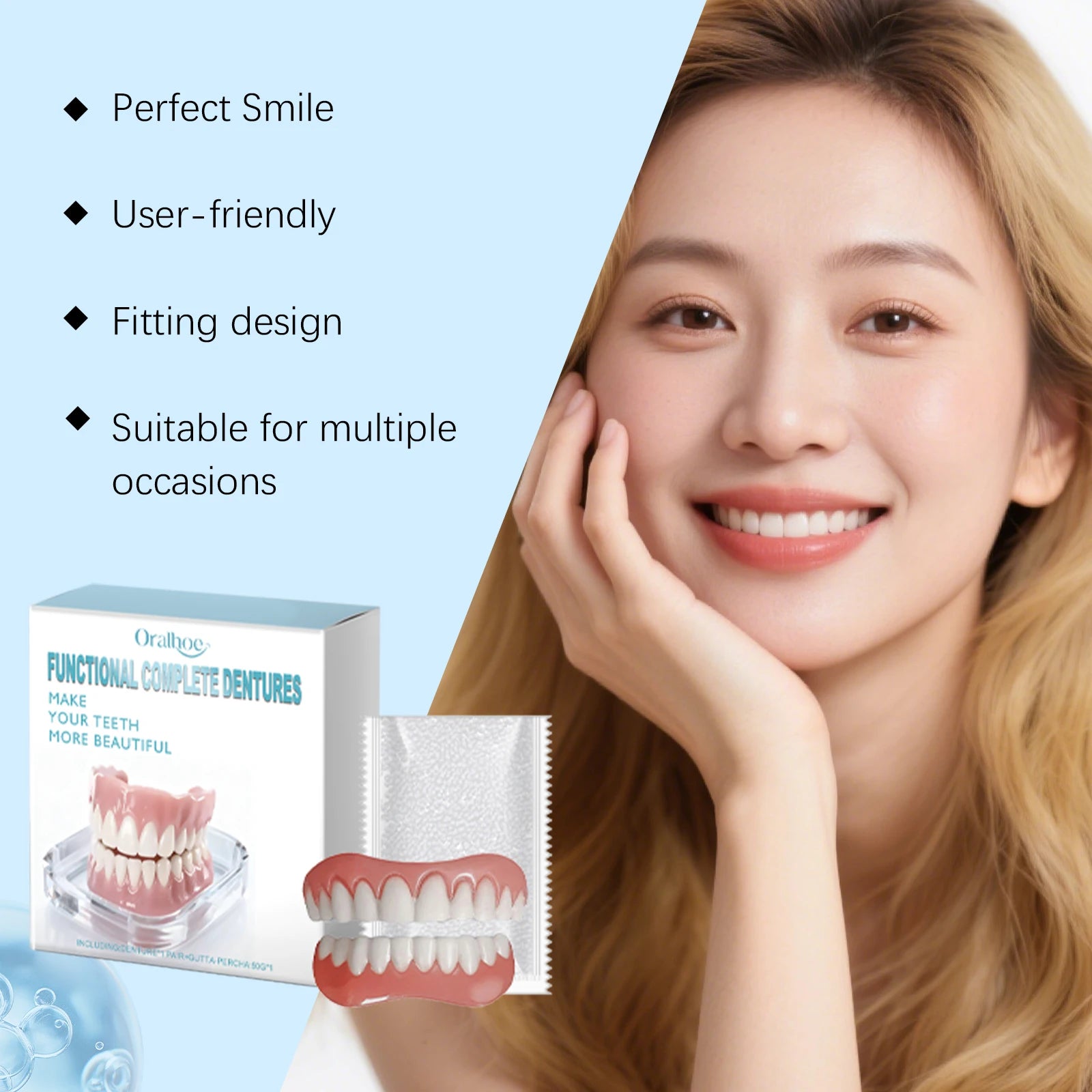 False Teeth Beauty Kits Temporary Orthodontic Upper Lower Dentures Oral Care Whitening Dentures Simulation Braces Comfortable