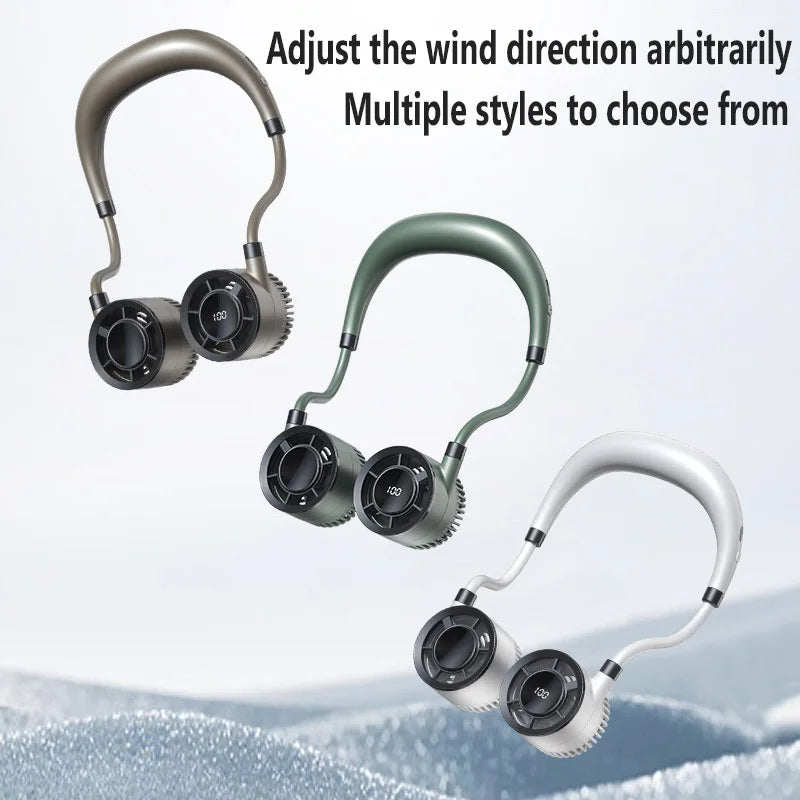 2025 Neck Hanging USB Small Fan Rechargeable Mini Portable Small Portable Light Sound High Wind Power