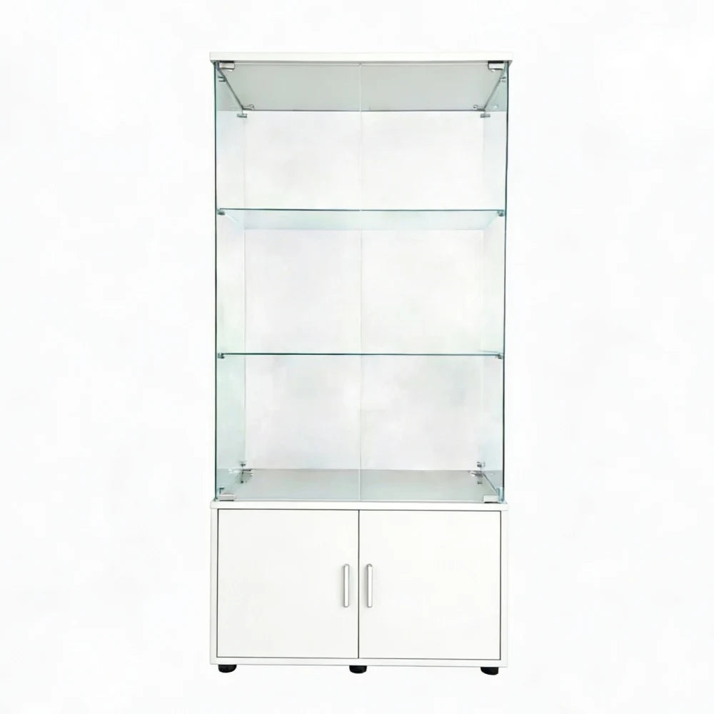 Double-door 4-layer Cabinet: Storage/Display/Wine/File, Remote PAIPAI Lights, Adjustable Feet, Living Room White