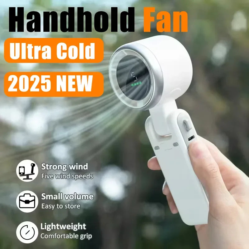2025 New Hanging Neck Outdoor 180 Degree Folding Desktop Mini Fan Hand-held Folding High-speed Powerful Turbo Fan Outdoor Use