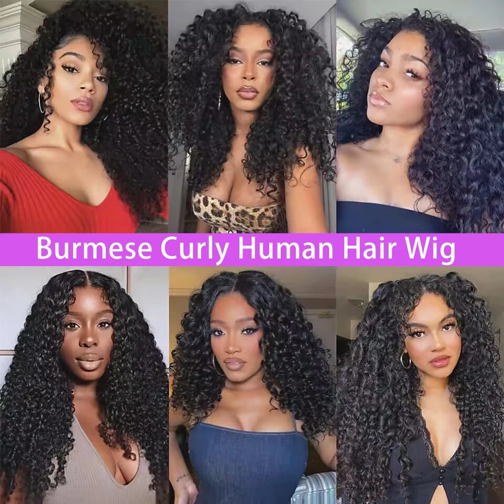 13x6 Glueless Lace Front Wigs Human Hair 7x6 Glueless Closure Wig Pre Plucked 13x4 HD Lace Frontal Burmese Curly Wig 220 Density