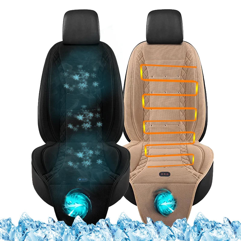 Car Air Condition 2-in-1Cool Seat Cushion Ventilation Heated Seat Backrest Inhaling External Fan Blow Easy To Install Seat Pad